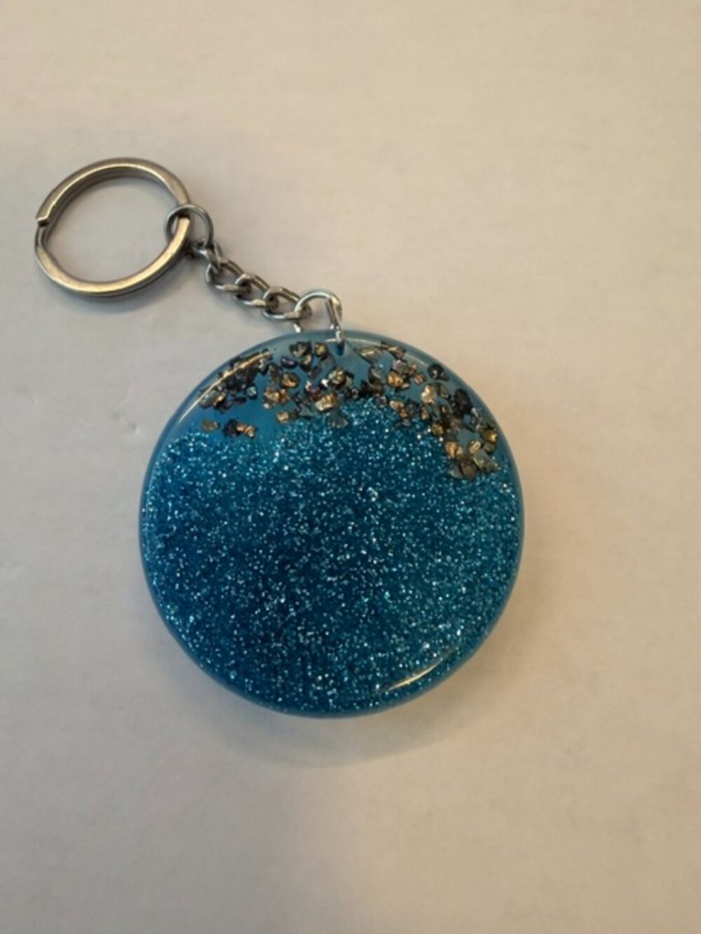 Handmade Sparkling Ocean Blue Resin Circle Keychain